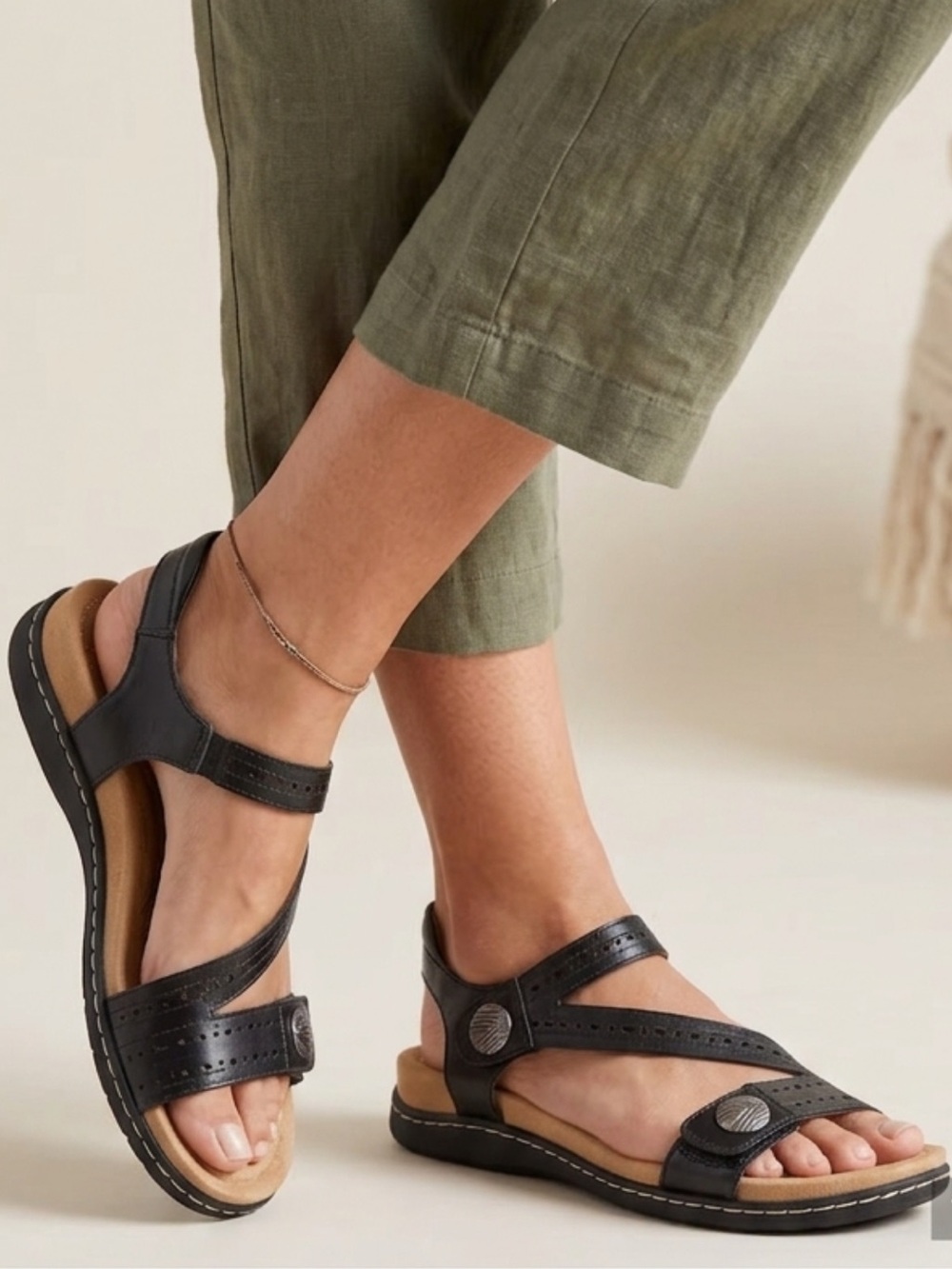 Comfort Black Leather Memory Foam Footbad Sandals EVA Walking Shoes-Biza Melody
